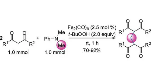Iron-Catalyzed Selective Oxidation of N-Methyl Amines: Highly Efficient Synthesis of Methylene-Bridged bis-1,3-Dicarbonyl Compounds