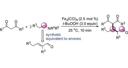 Iron-Catalyzed Oxidation of Tertiary Amines: Synthesis of β-1,3-Dicarbonyl Aldehydes by Three-Component C–C Couplings